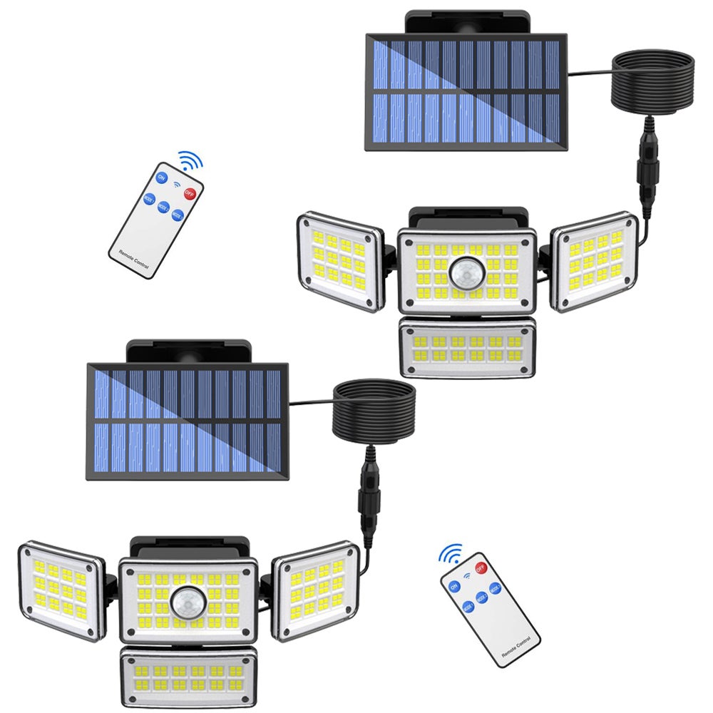 224 LED 3000LM czujnik ruchu lampa bezpieczeństwa solarna, wodoodporna IP65, 4 głowice, 3 tryby, zestaw 2 szt.