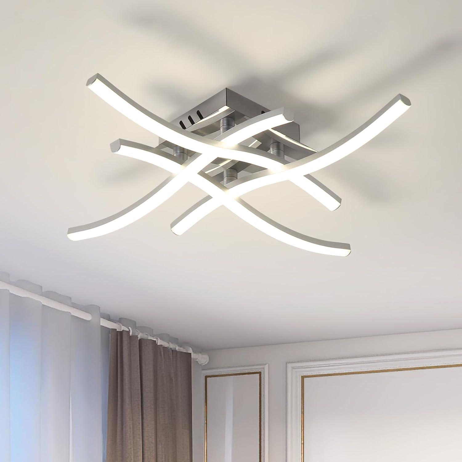 Nowoczesna lampa sufitowa LED Hofuton, falisty żyrandol LED z 4 źródłami światła, 24 W, 2200 lm, idealny do salonu, łazienki, przedpokoju i sypialni.