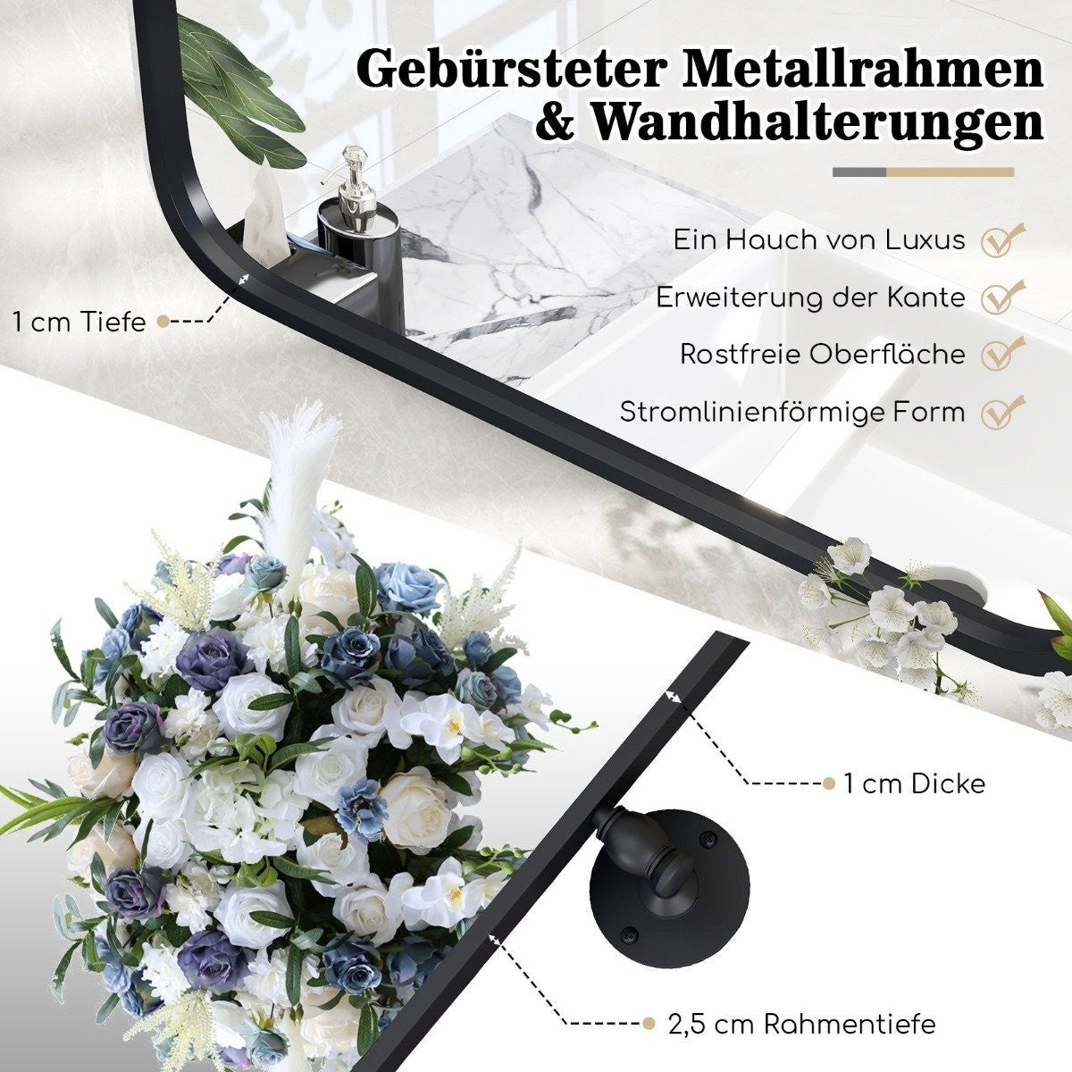Lustro ścienne z odchylaną metalową ramą
