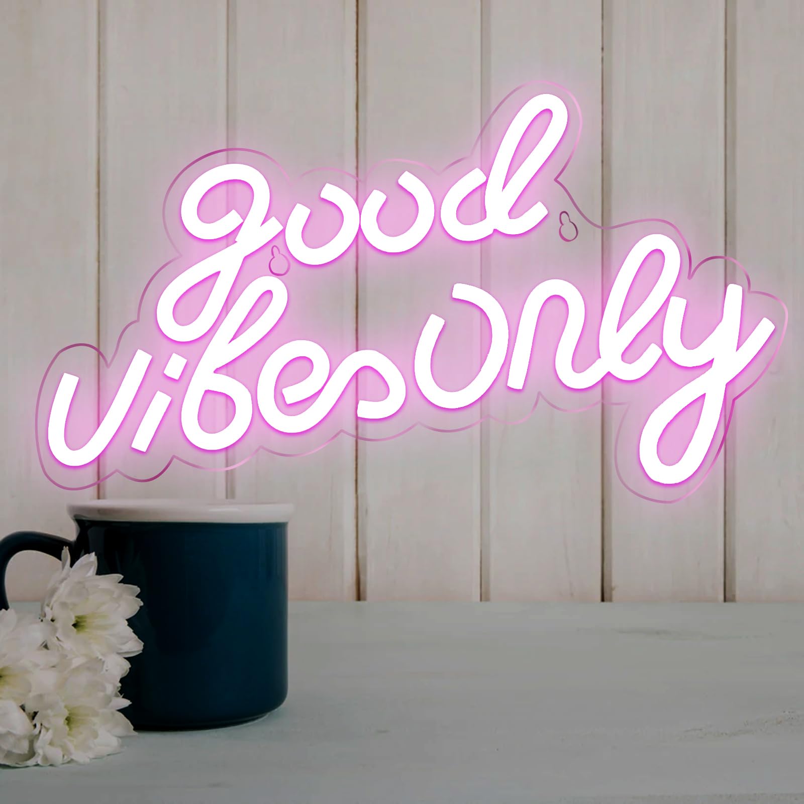 Neon Good Vibes Only, neon Led w kolorze różowym, neon zasilany przez USB z przełącznikiem ściemniania, dekoracja ścienna