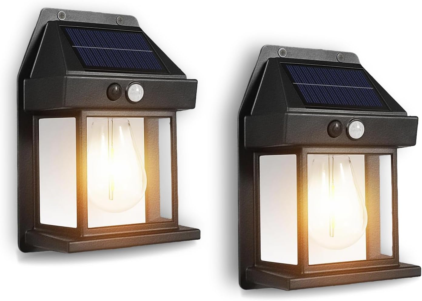 (Czarne) Lampy solarne zewnętrzne, zestaw 2 sztuk, wodoodporne, IP65, z czujnikiem ruchu i 3 trybami – solarne oświetlenie bezpieczeństwa do ogrodu, n