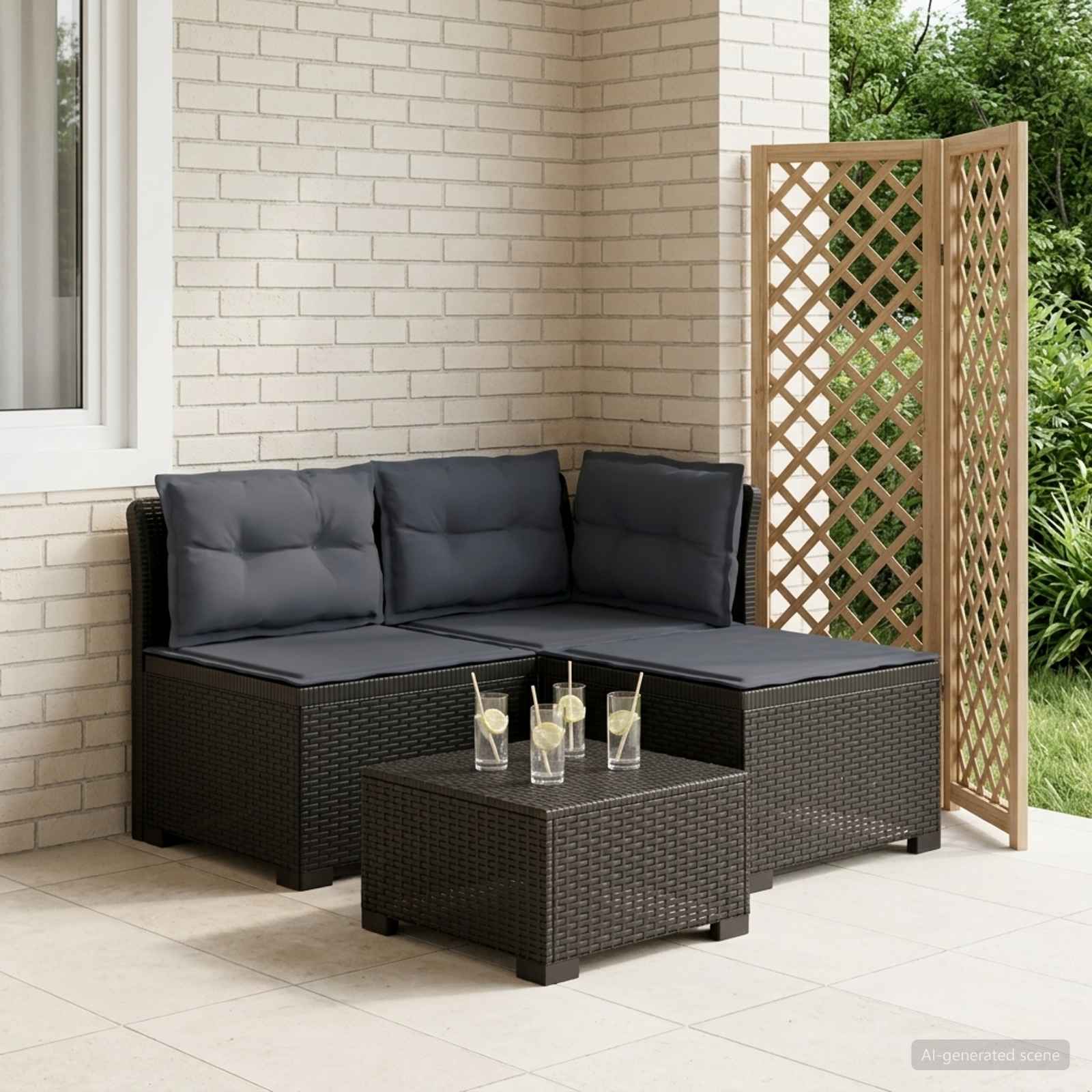 Sofa ogrodowa 3-osobowa z poduszkami w rattanowym wyglądzie PP vidaXL