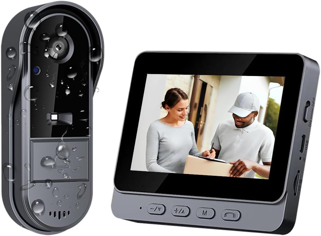 Bezprzewodowy dzwonek do drzwi z wodoodporną kamerą zewnętrzną 1080P, bezprzewodowy wideodomofon z ekranem 4,3" i kątem widzenia 170° do użytku