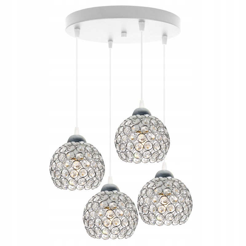 Lampa sufitowa wisząca okrągła Light Home LH Crystal 4x E27 60W biały/srebrny