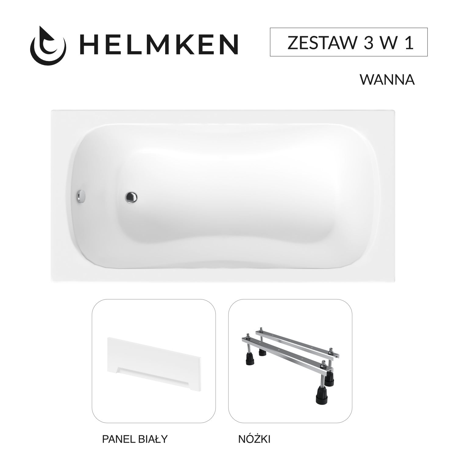 Wanna akrylowa Helmken Edelva 130 х 70 + Panel biały + Nóżki / 23094001