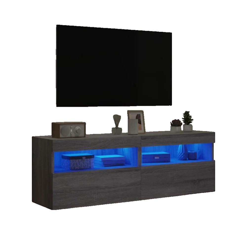 Meble TV wiszące vidaXL z oświetleniem LED 2 sztuki szary Sonoma 60x30x40 cm