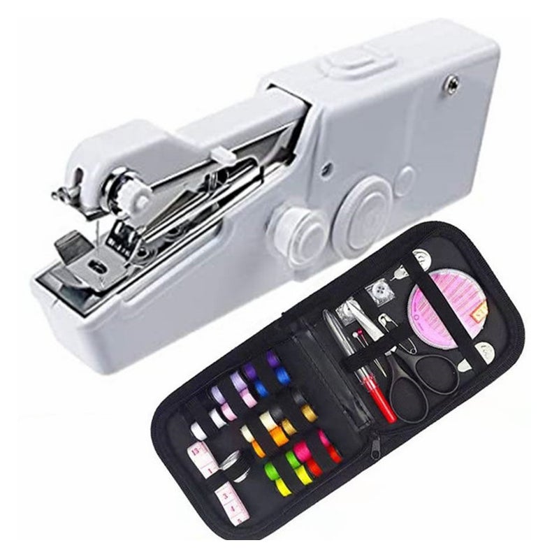Miniaturowa, biała, przenośna maszyna do szycia, przenośna, elektryczna maszyna do szycia, odpowiednia dla początkujących i dorosłych, szybka i wygod