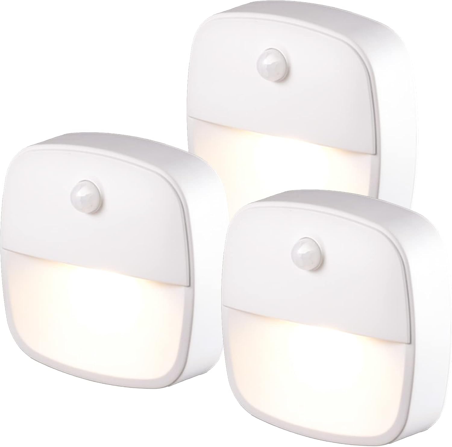 Lampa wewnętrzna z czujnikiem ruchu, zestaw 3 lampek nocnych LED, lampki nocne schodowe do korytarza, sypialni, szafy, ciepła biel