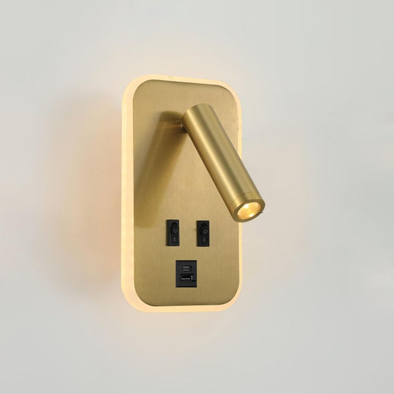 Kinkiet LED z włącznikiem, kinkiet wewnętrzny z portem ładowania USB, obrotowy kinkiet do sypialni 350°/90°, 3000K (3W+10W)