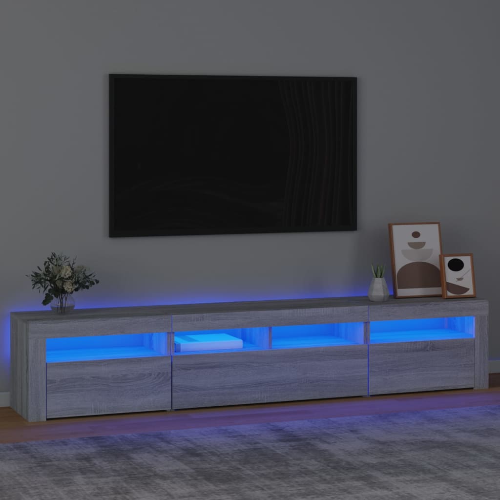 Szafka pod TV z oświetleniem LED, szary dąb sonoma,210x35x40 cm vidaXL