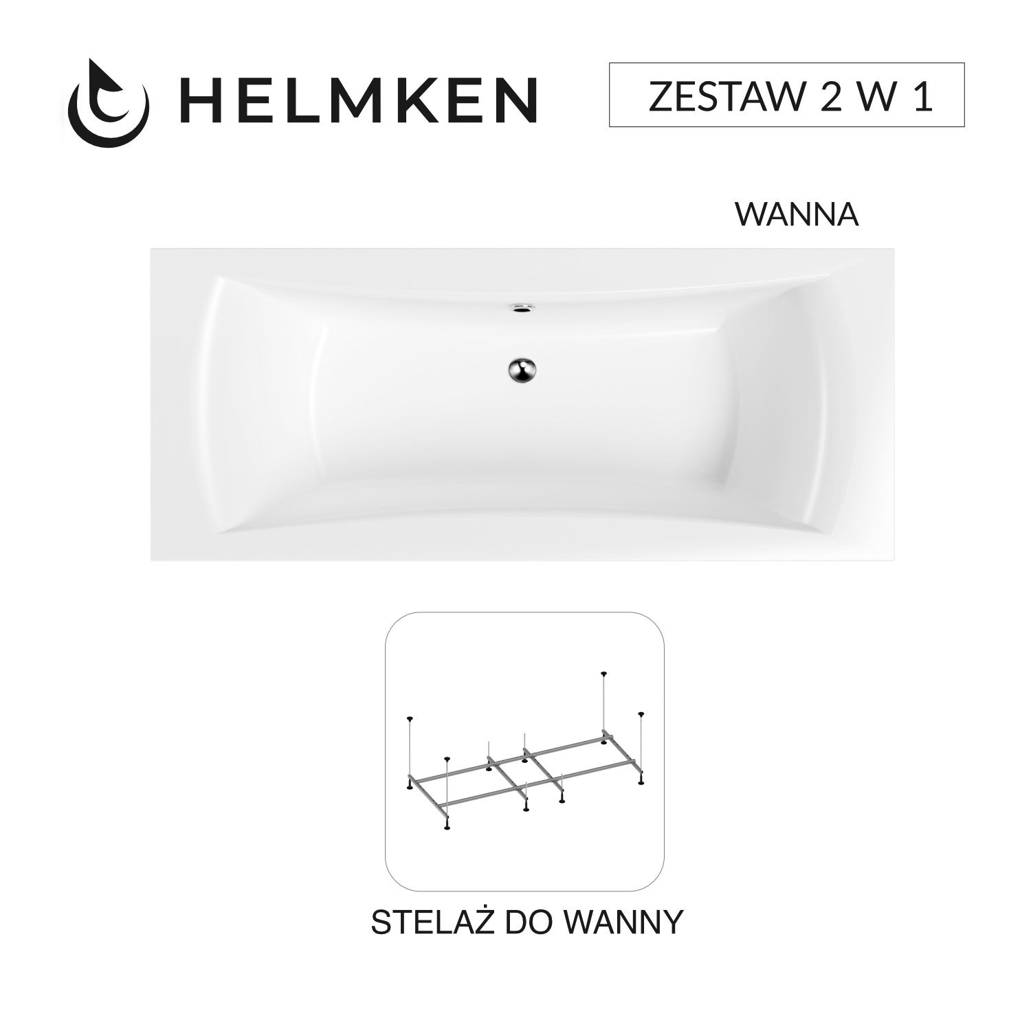 Wanna akrylowa Helmken Belgravia 200x90 + Stelaż do wanien Helmken 21210023 / 35110200-2S