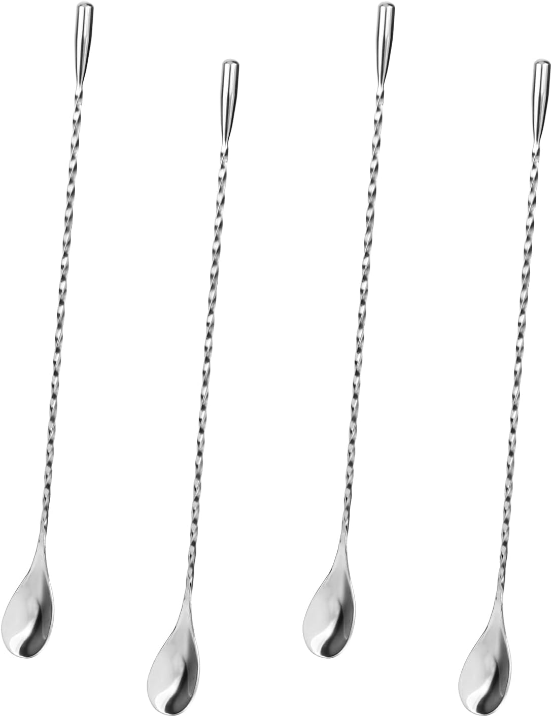 Zestaw 4 łyżek do koktajli ze stali nierdzewnej, długie łyżki do mieszania z spiralnymi uchwytami, łyżki do ginu do martini, kawiarnie, bary, łyżki do