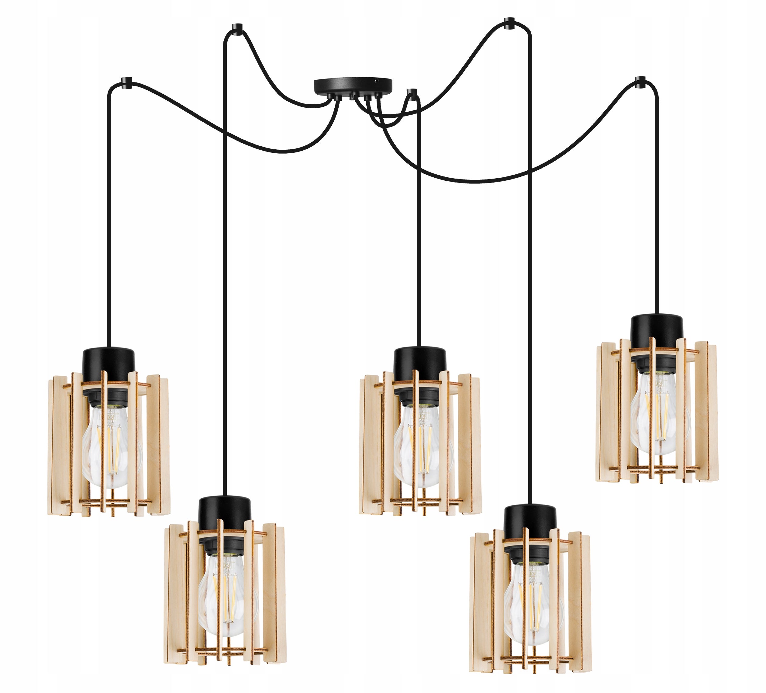 Lampa sufitowe wisząca Light Home LH Timber Spider 5x E27 60W klosz drewno tuba czarny
