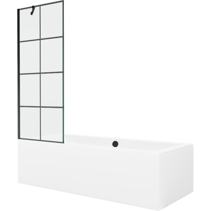 Mexen Cube wanna prostokątna 170 x 80 cm z obudową i parawanem 1-skrzydłowym 70 cm, czarny wzór - 550517080X9507007077