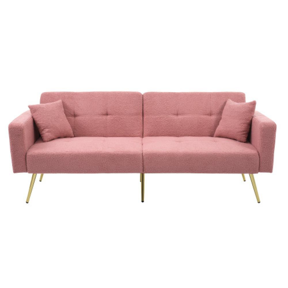 Sofa z funkcją spania, regulowanym kątem nachylenia, złotymi nogami, powierzchnią z wełny jagnięcej i bocznymi kieszeniami do przechowywania
