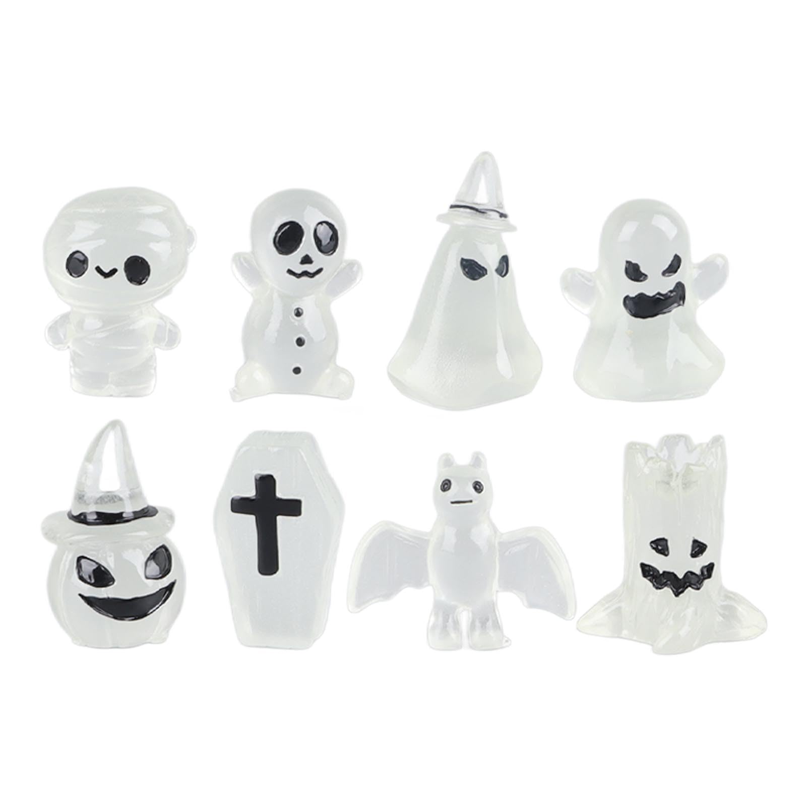 Zestaw podświetlanych miniaturowych ozdób na Halloween: duch, nagrobek, dynia, czaszka, do dekoracji domu i