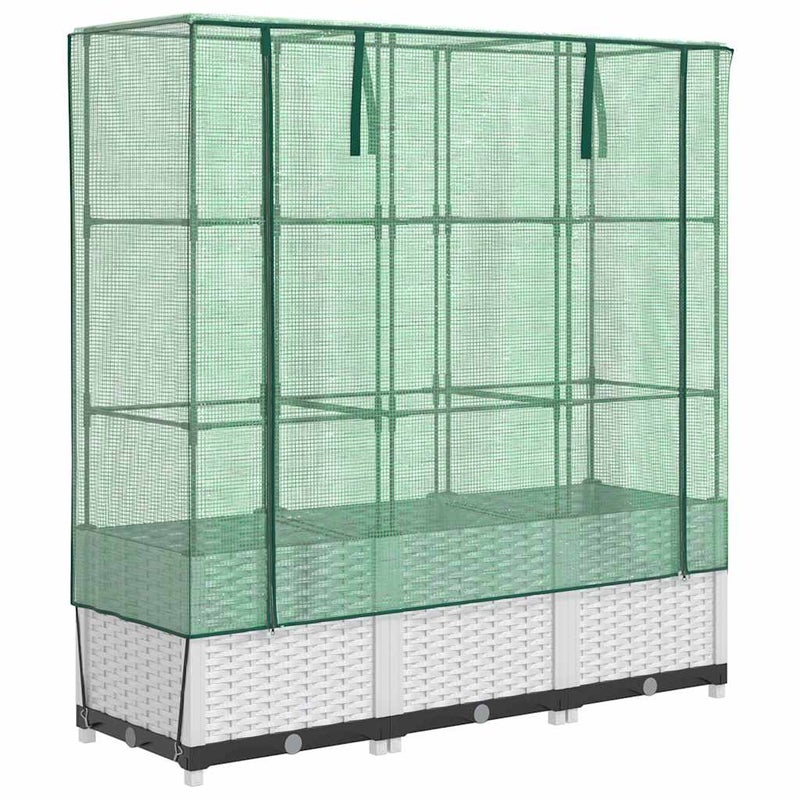 Podwyższona Grządka ze Szklarnią 120x40x138 cm Biała do Ogrodu z Pokryciem