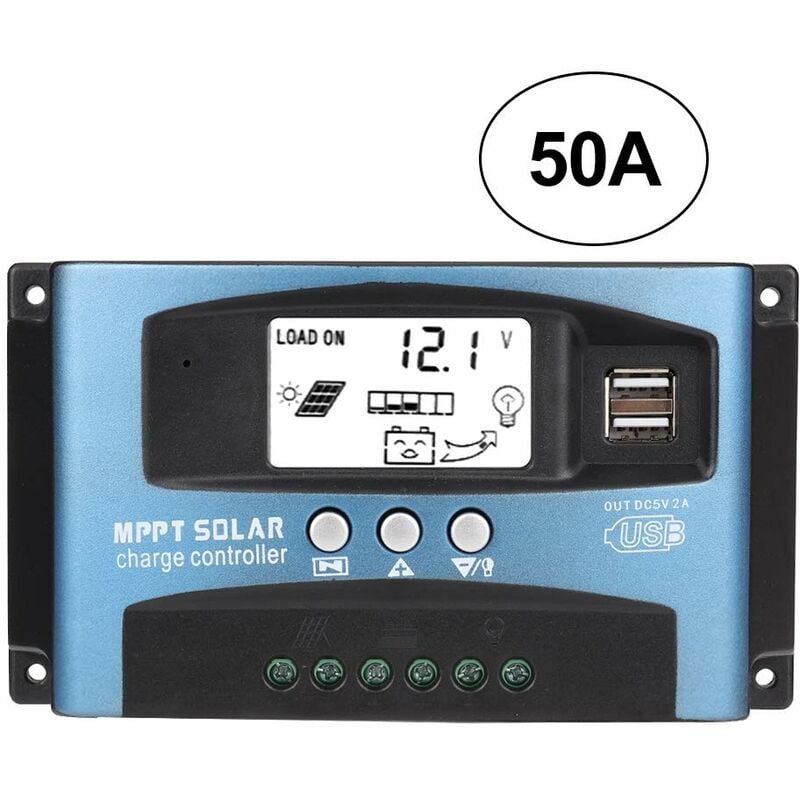 Kontroler ładowania słonecznego z wyświetlaczem LCD, MPPT 50A Kontroler ładowania słonecznego Dual USB wyświetlacz LCD 12V 24V(50A)