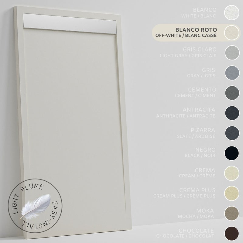 SOULHOME Lekki Brodzik z Żywicy tekstura Łupka – złamana biel- 170X70- Niski 3cm– Ruszt INOX