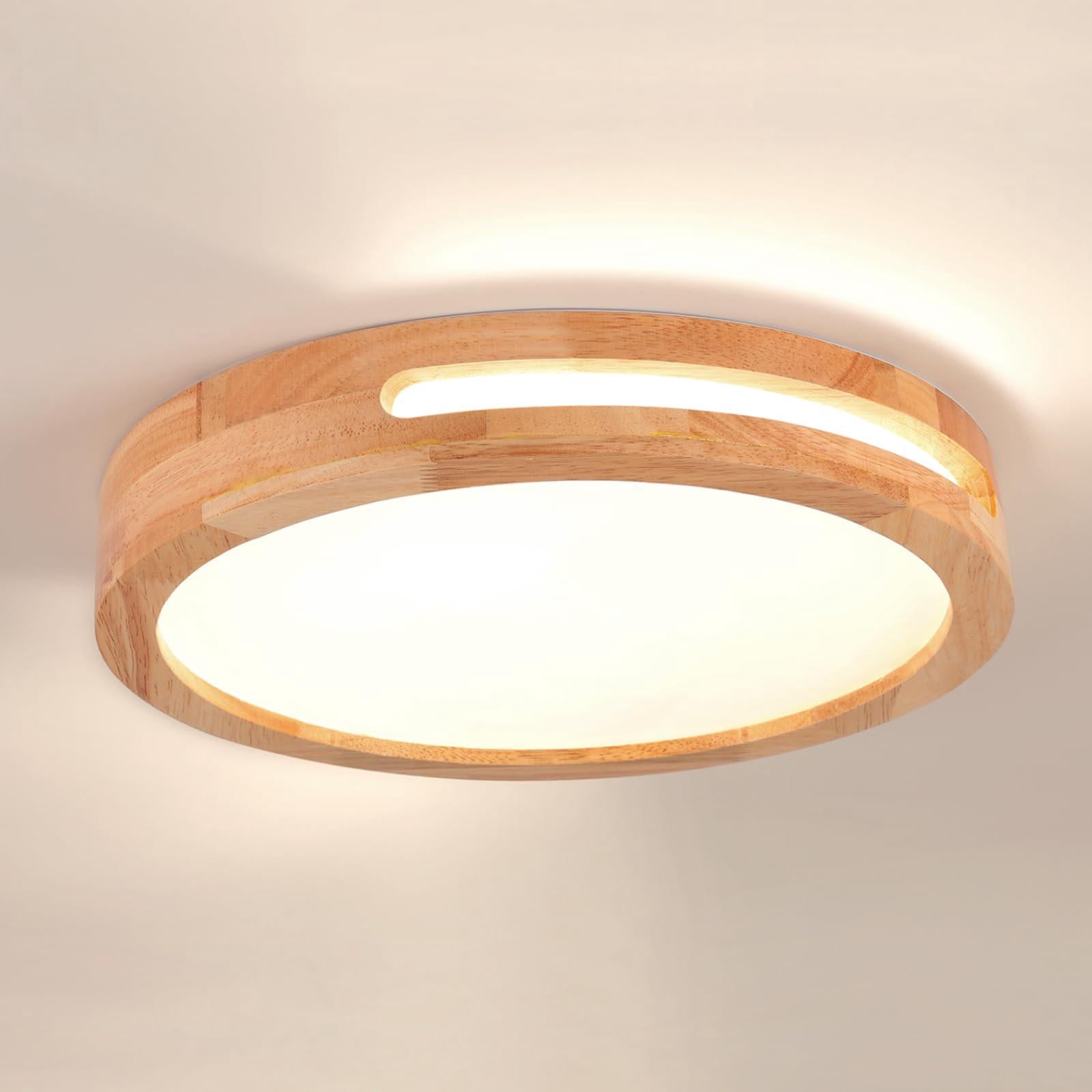 Drewniana lampa sufitowa LED 4500K 24W Ø40cm, naturalne światło do sypialni, łazienki, salonu i przedpokoju