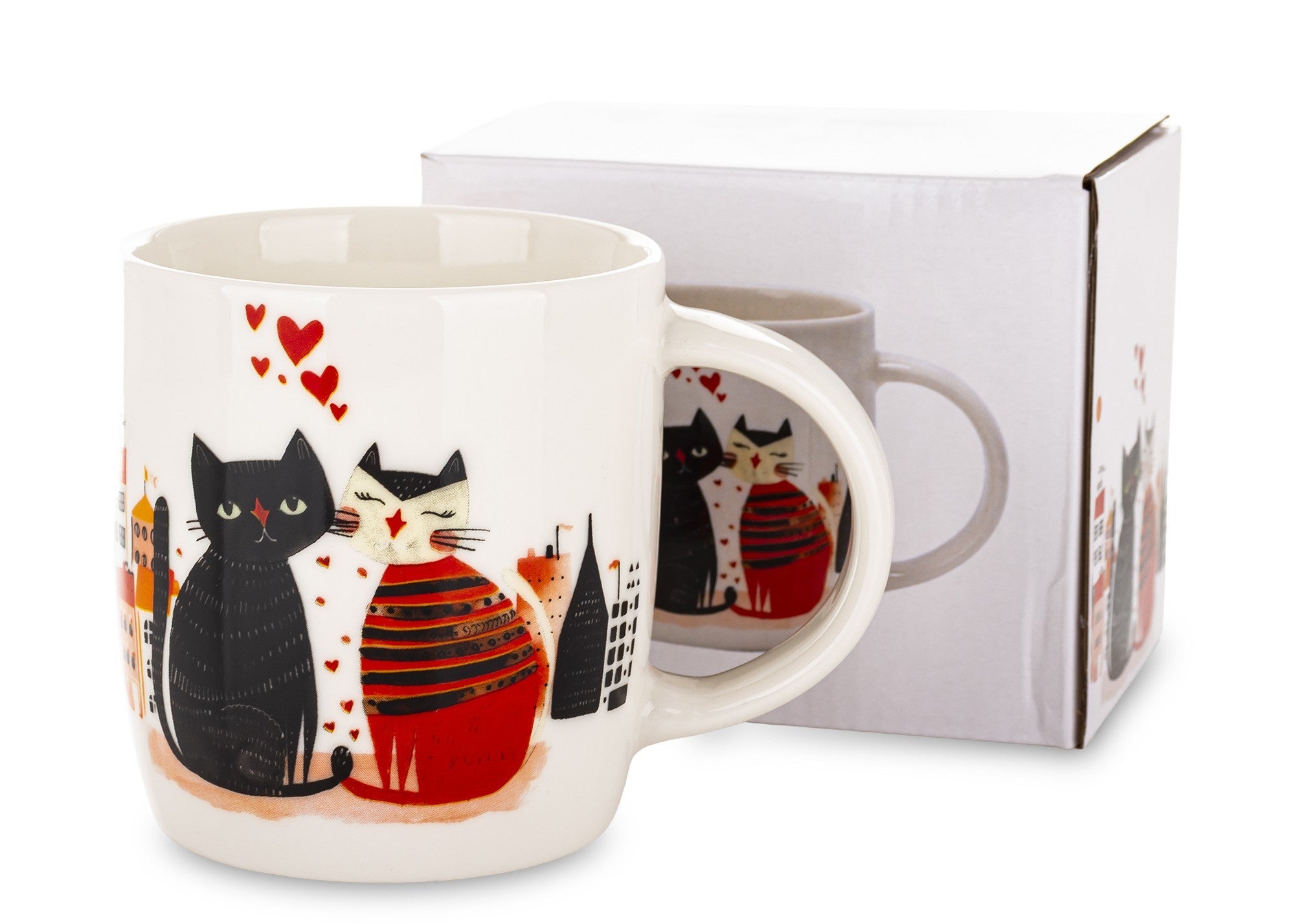 Kubek porcelanowy 350 ml koty 9x12,5x8,5 cm BLACK-RED