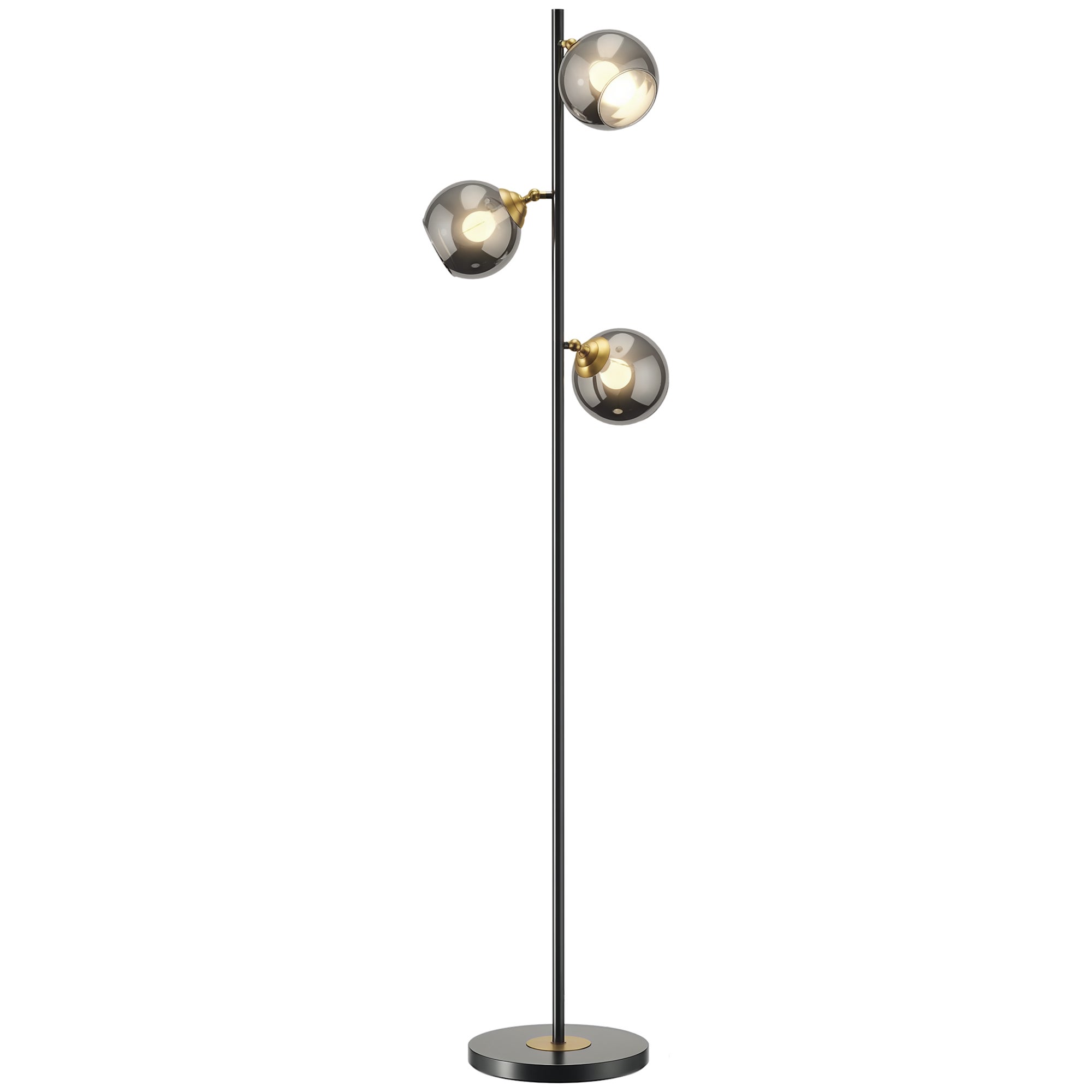 Metalowa lampa podłogowa do salonu z 3 chromowanymi metalowymi kloszami w kształcie kuli, 40 W, Ø 36 x wys. 162 cm, kolor czarny i szary