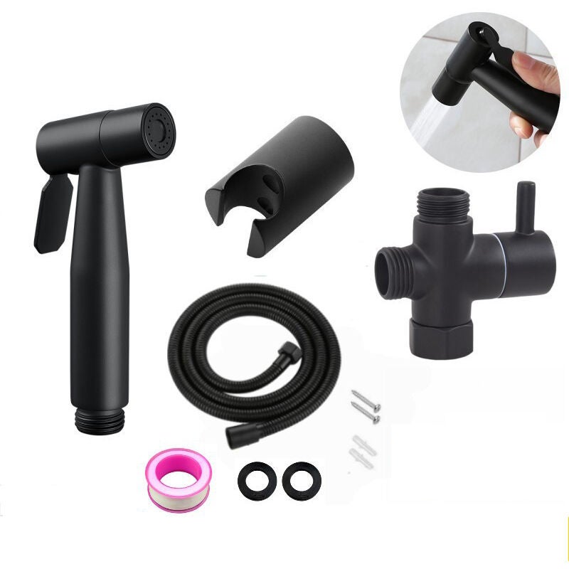 Przenośny ręczny opryskiwacz ze stali nierdzewnej z zaworem T G1/2" i wężem 1,5 m + wspornik (czarny)