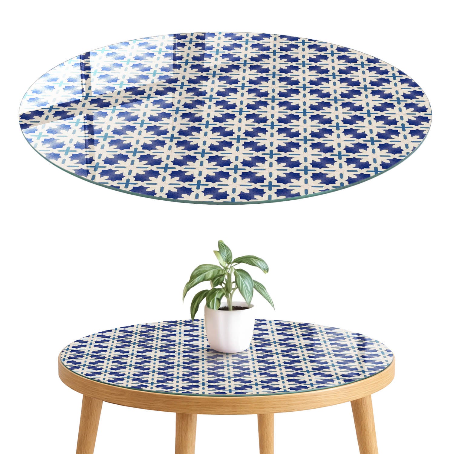 Szkło hartowane 4 mm z grafiką na blat - ozdoba mebli, ochrona i nowy wygląd fi100 cm Geometryczna elegancja