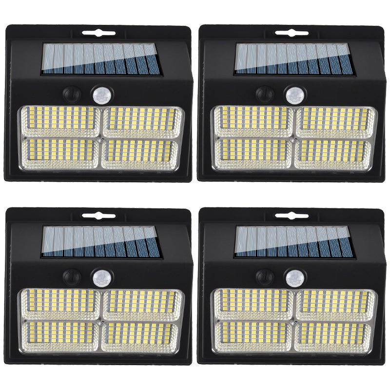 Lampy solarne zewnętrzne 180 LED z czujnikiem ruchu, 3 tryby oświetlenia bezpieczeństwa ścienkowego dla ogrodzenia, ogrodu, podwórka, pakiet 4 sztuki