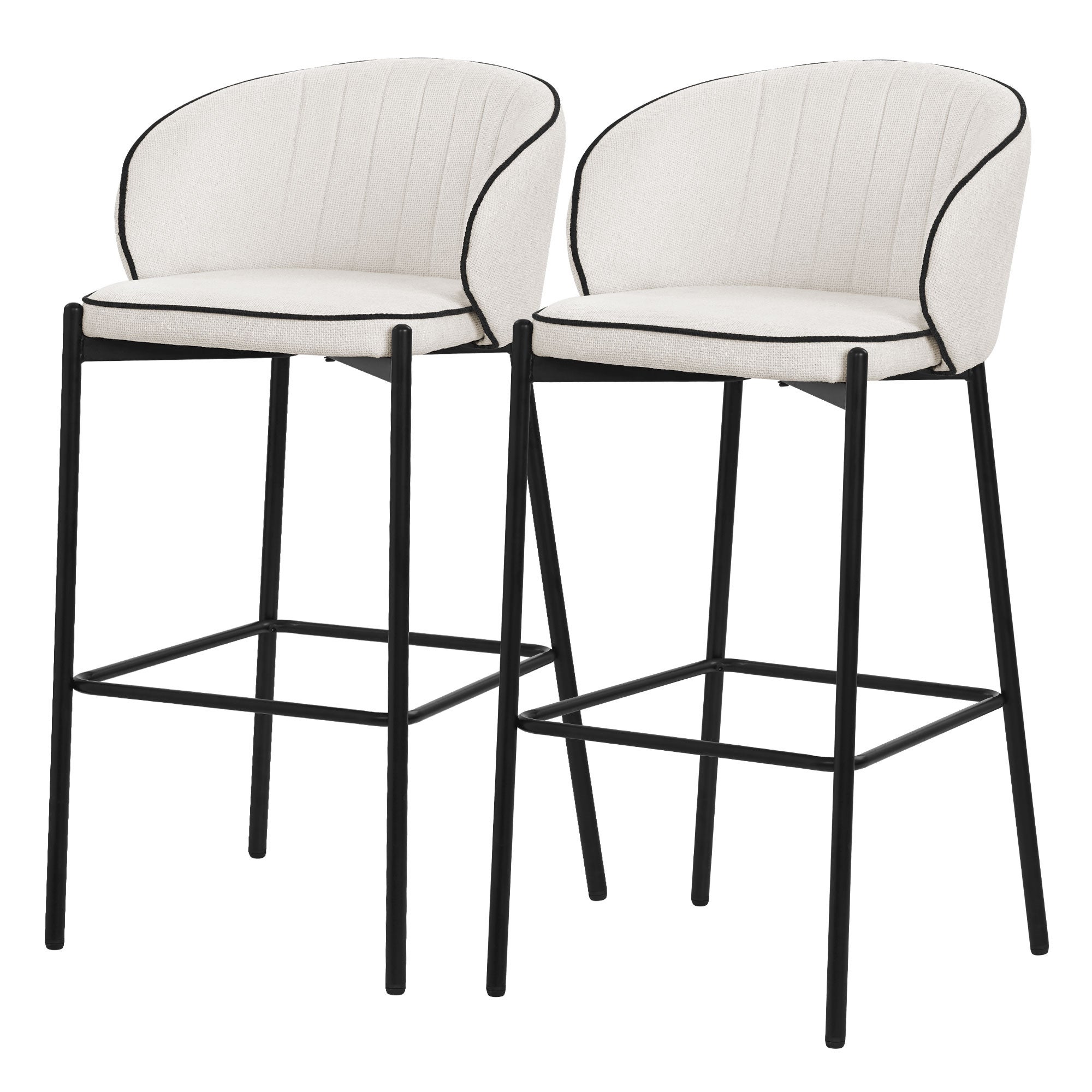 ML-Design zestaw 2 hokerów barowych beżowy 75 cm tapicerowanych wygodne ergonomiczne krzesła z oparciem i podnóżkiem metalowa konstrukcja