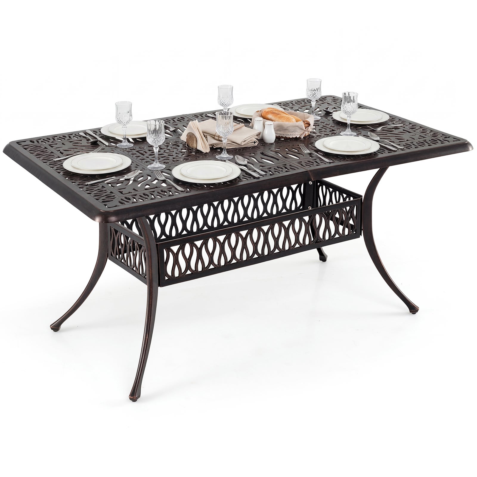 Odlewany aluminiowy stół ogrodowy dla 6-8 osób z otworem na parasol, prostokątny stół jadalniany retro, 150 x 90 x 73 CM, obciążenie 150 KG