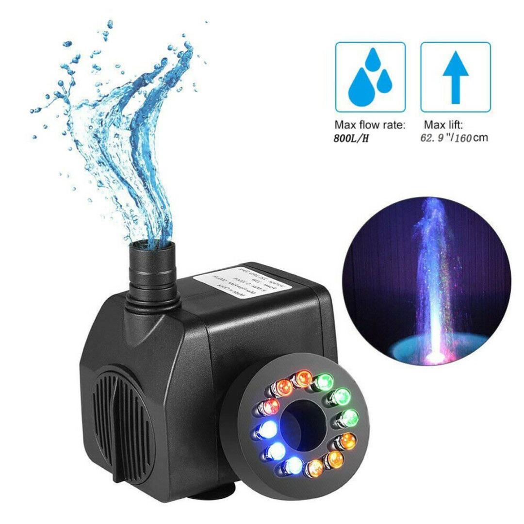 Podwodna pompa z kolorowym światłem, 8W 220V, pompa podwodna z 12 diodami LED w kolorze do fontanny, basenu, ogrodu, akwarium.