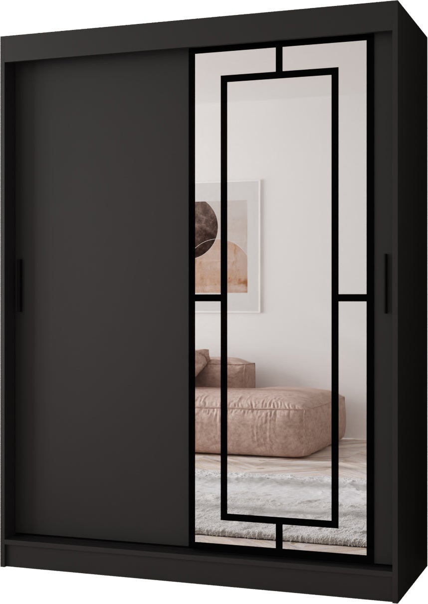 Szafa przesuwna z lustrem MODENA 150 x 62 x 200 czarny + u. czarny