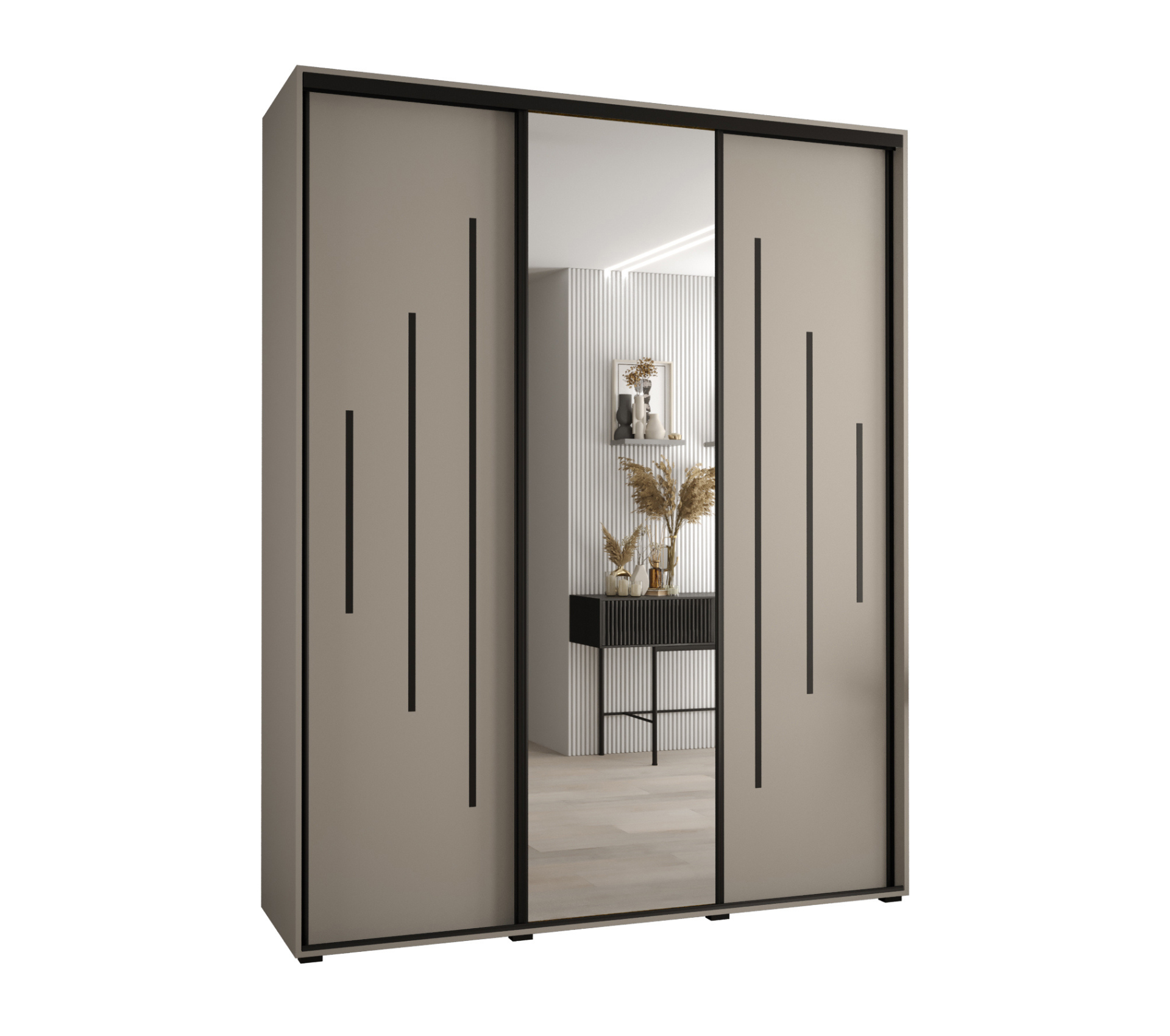 Szafa przesuwna z lustrem wysoka Dakota 13 190 x 60 x 235,2 cm kaszmir + u. czarny - Abiks Meble