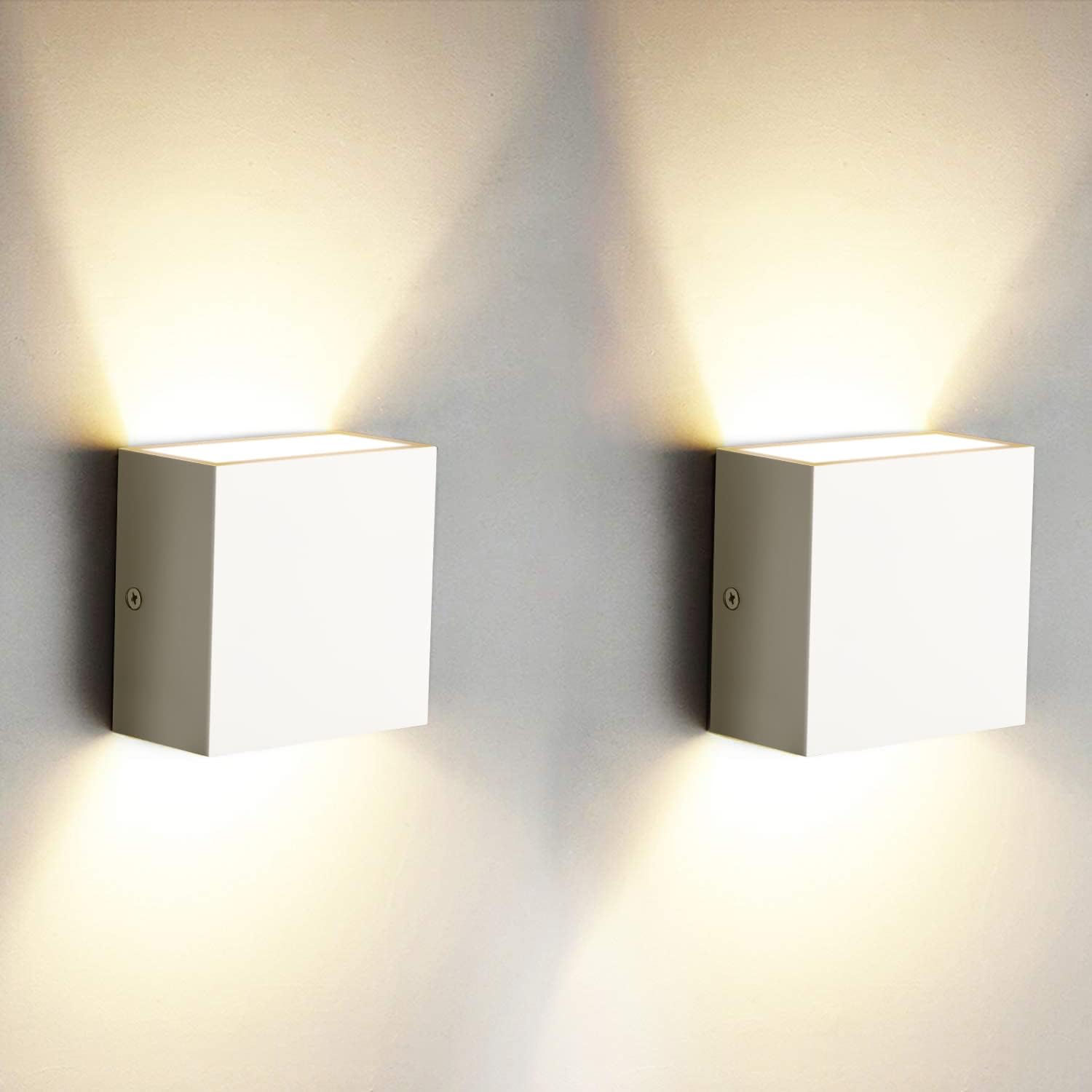 Zestaw 2 wewnętrznych lamp ściennych LED, 3000K, 6W, ciepła biel, oświetlenie ścienne góra/dół, sypialnia/korytarz, 10 x 10 x 5 cm