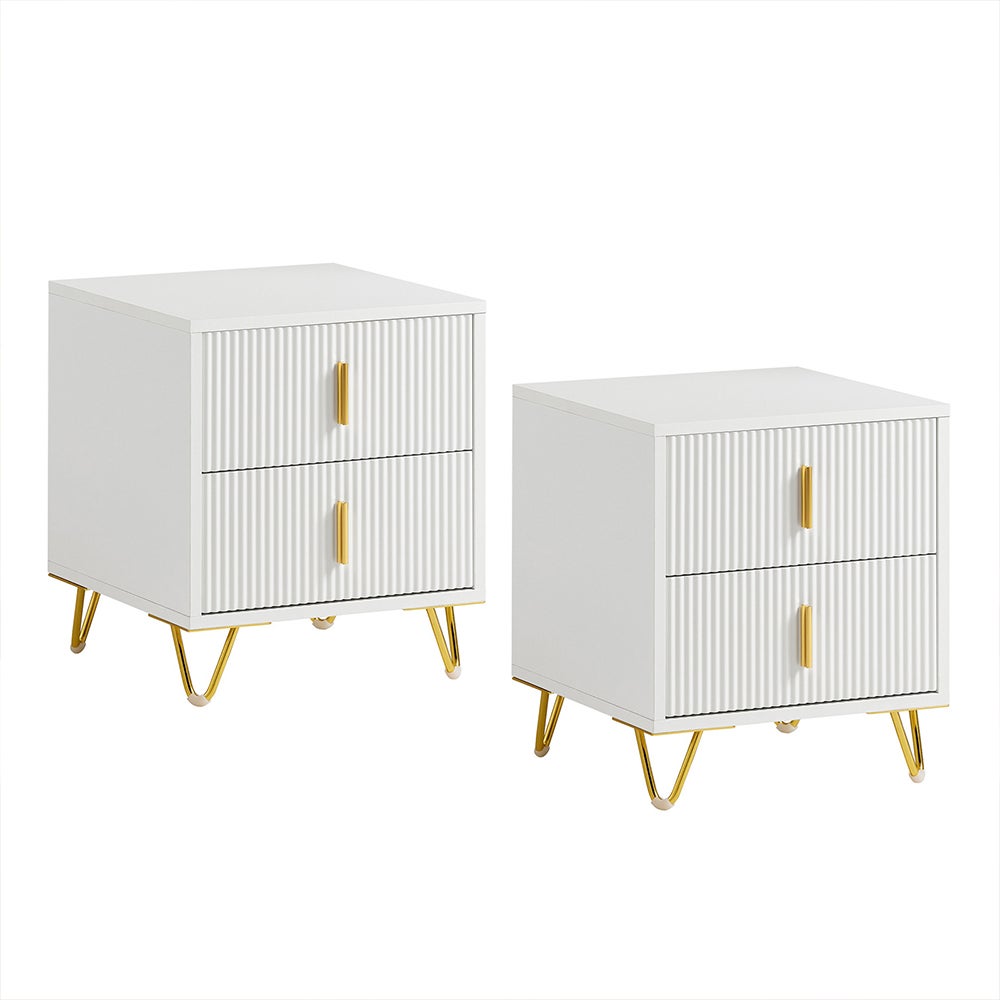 SoBuy Szafka nocna z 2 szufladami Biały 40x40x47cm Nowoczesny FBT115-Wx2