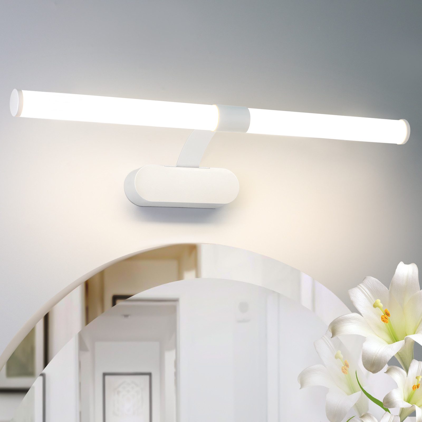 NETTLIFE Kinkiet łazienkowy LED, oświetlenie lustrzane LED 4000K, neutralna biel, IP44, 8 W, 60 cm – biała, nowoczesna, wodoodporna lampa ścienna