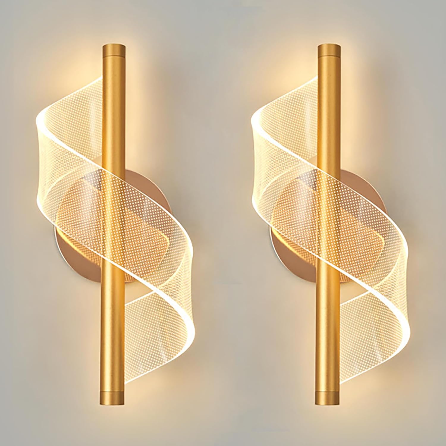 Zestaw 2 nowoczesnych lamp ściennych LED, złota lampa ścienna do wnętrz, akrylowa lampa ścienna do sypialni, salonu, korytarza, klatki schodowej, ciep