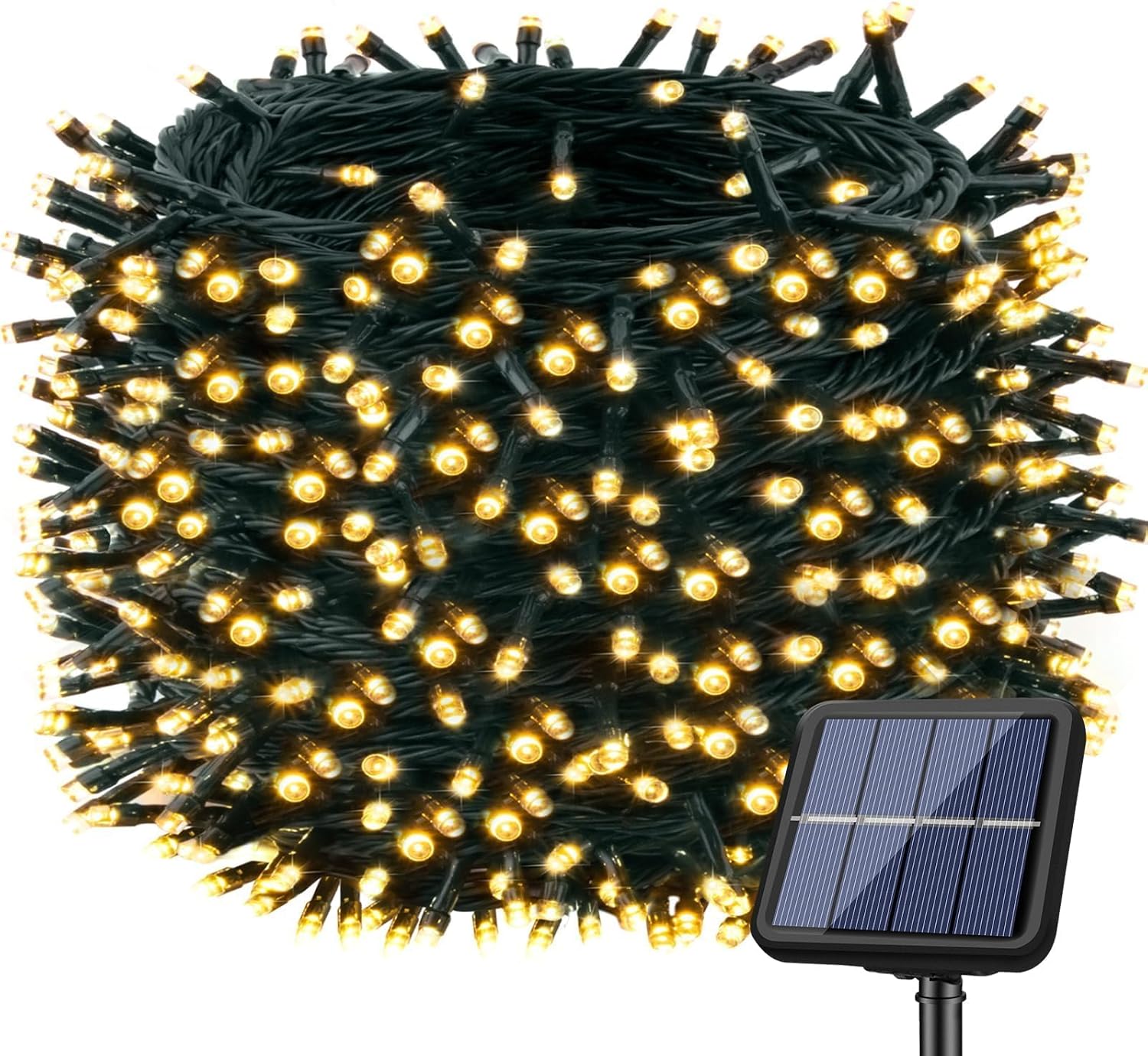 Zewnętrzna lampa słoneczna, 20M 200 LED wodoodporna lampa słoneczna, 8 trybów, ciepła biel