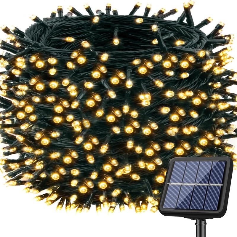 Zewnętrzna lampa słoneczna, 20M 200 LED wodoodporna lampa słoneczna, 8 trybów, ciepła biel