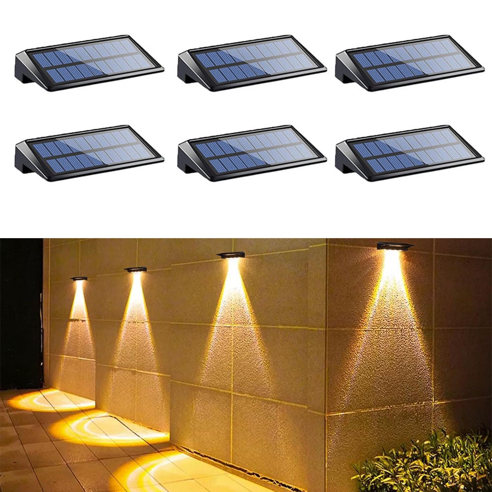 Zestaw 6 zewnętrznych solarnych lamp tarasowych LED, wodoodpornych IP65, solarnych kinkietów zewnętrznych, ciepłe światło