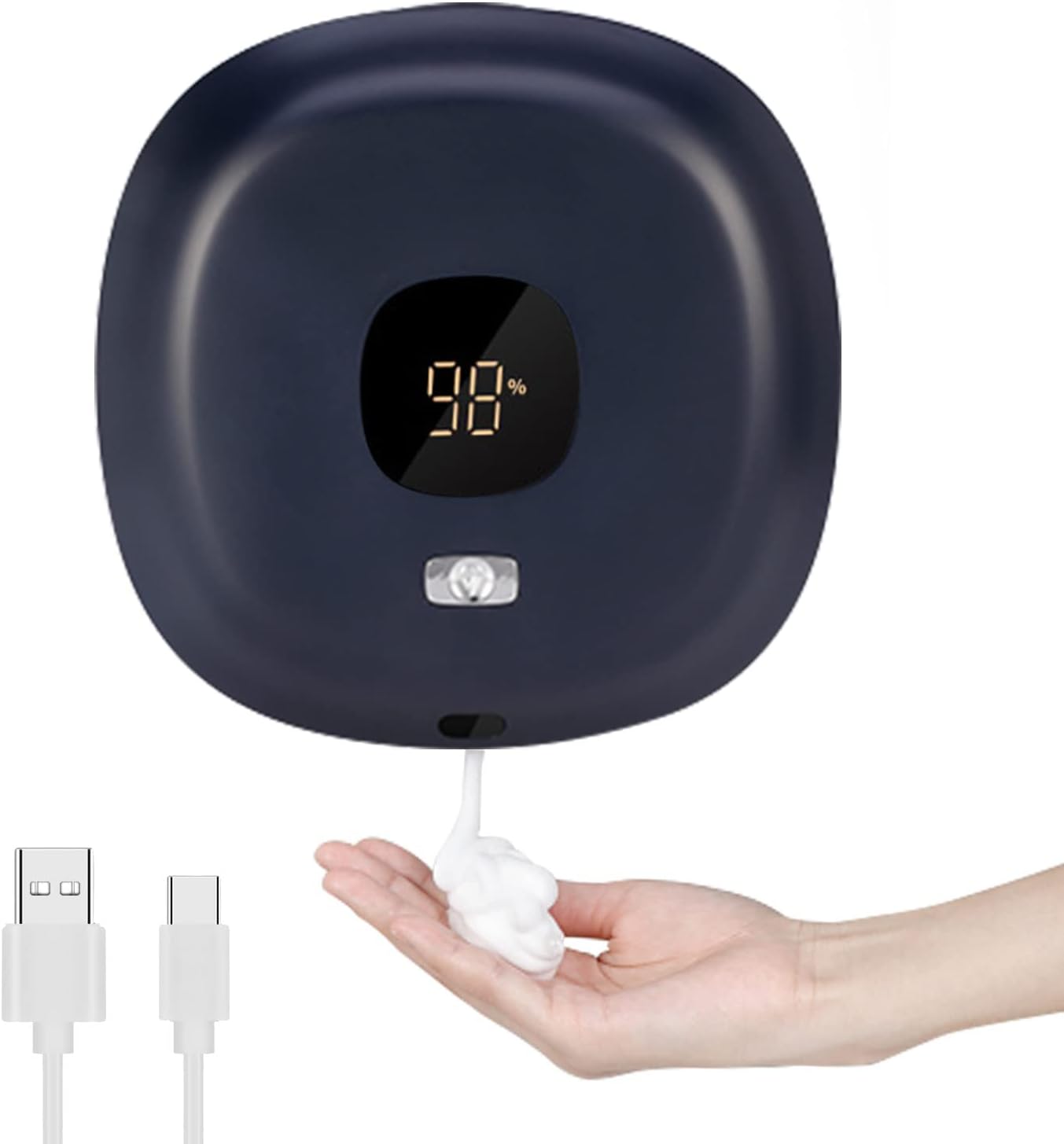 Automatyczny dozownik mydła (niebieski), 300 ml Bezdotykowy, termostatyczny dozownik mydła ścienny, Dozownik mydła ładowany przez USB, S