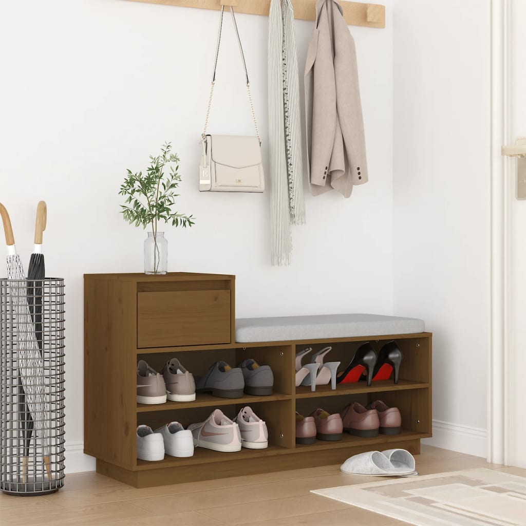 Szafka na buty, miodowy brąz, 110x34x61 cm, lite drewno sosnowe vidaXL