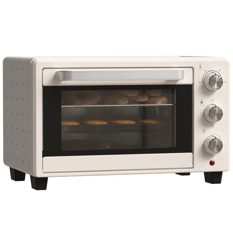 21L 1400W Piekarnik elektryczny Mini piekarnik blatowy z timerem do 60 minut i regulowaną temperaturą do 230°C Kremowy