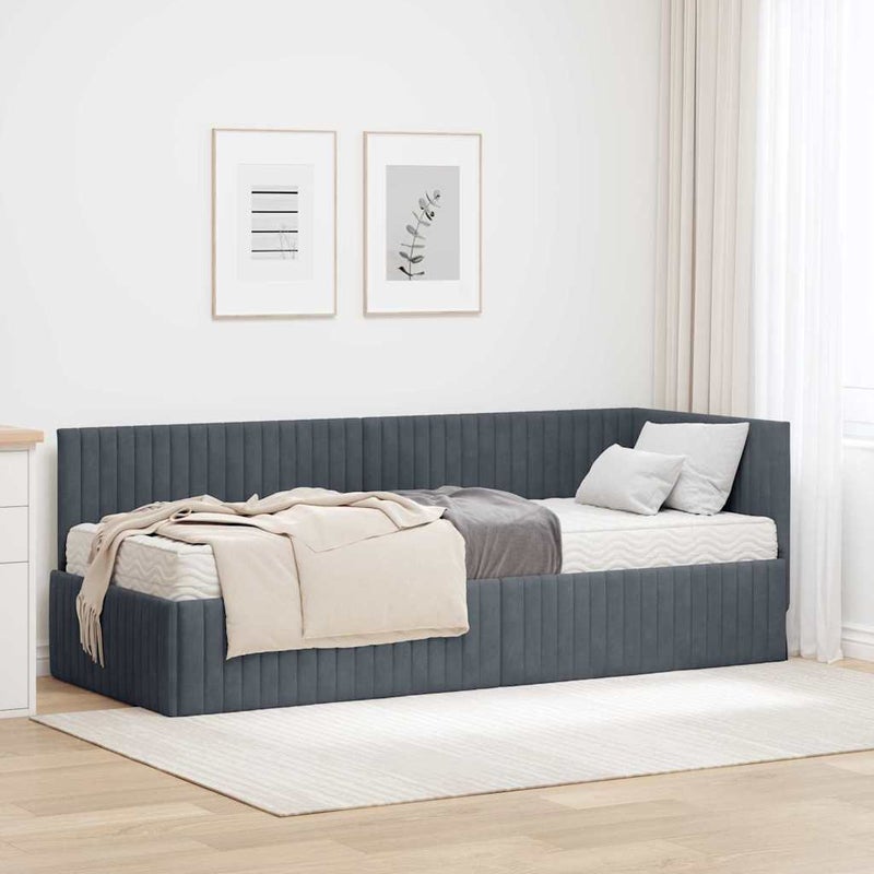 Rama Łóżka Narożnego z Materacem 2 pcs Szary Aksamit vidaXL
