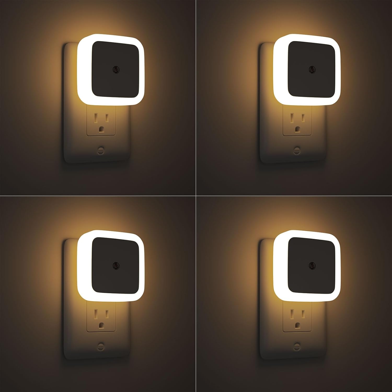 Lampki nocne, wtykowe lampki nocne, zestaw 4 sztuk, odpowiednie do sypialni, łazienek i korytarzy, ciepłe białe światło, lampki nocne LED.