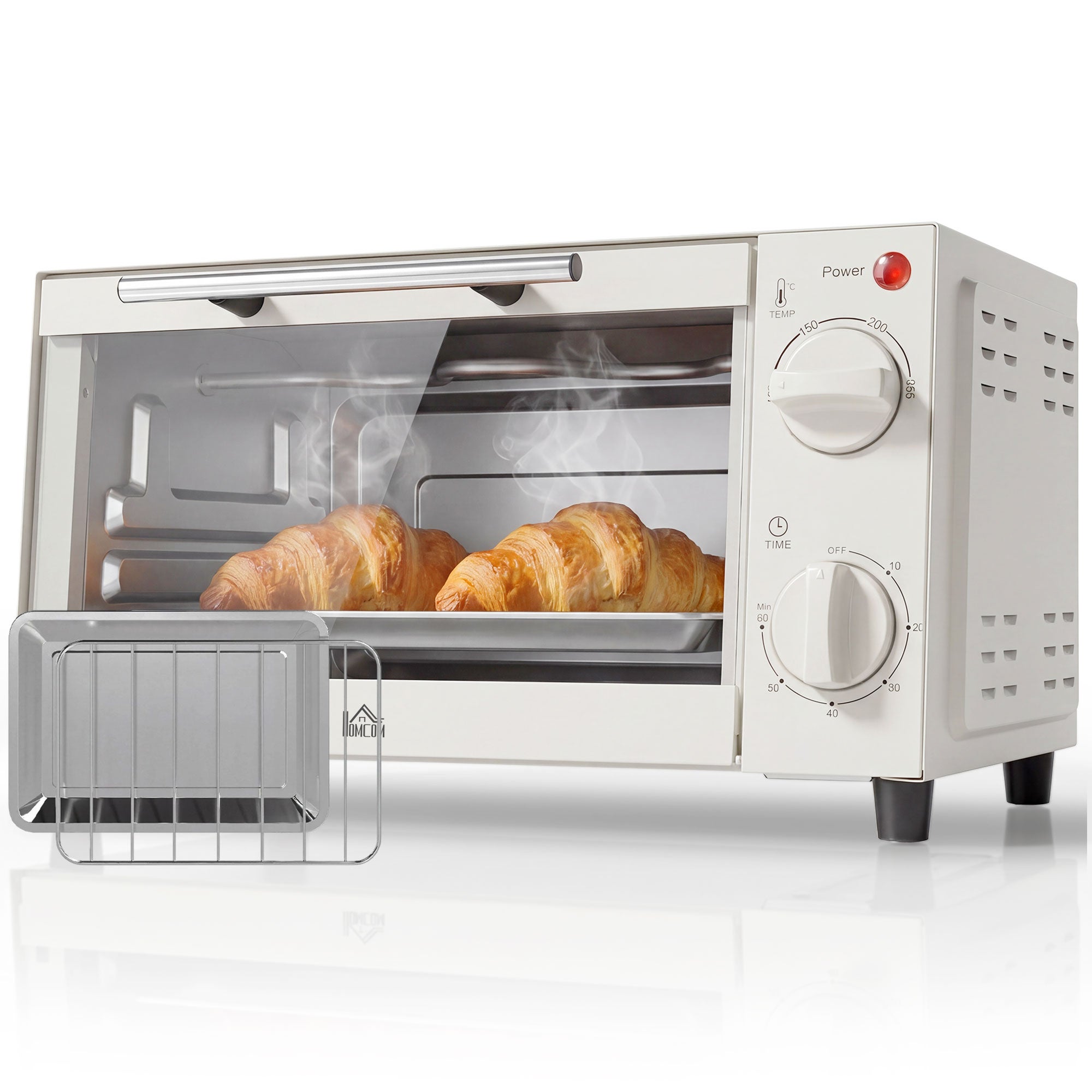 Mini piekarnik elektryczny 9L, blatowy, elektryczny, 750 W, z regulowanym timerem temperatury, 35 x 24,6 x 20 cm, kremowo-biały