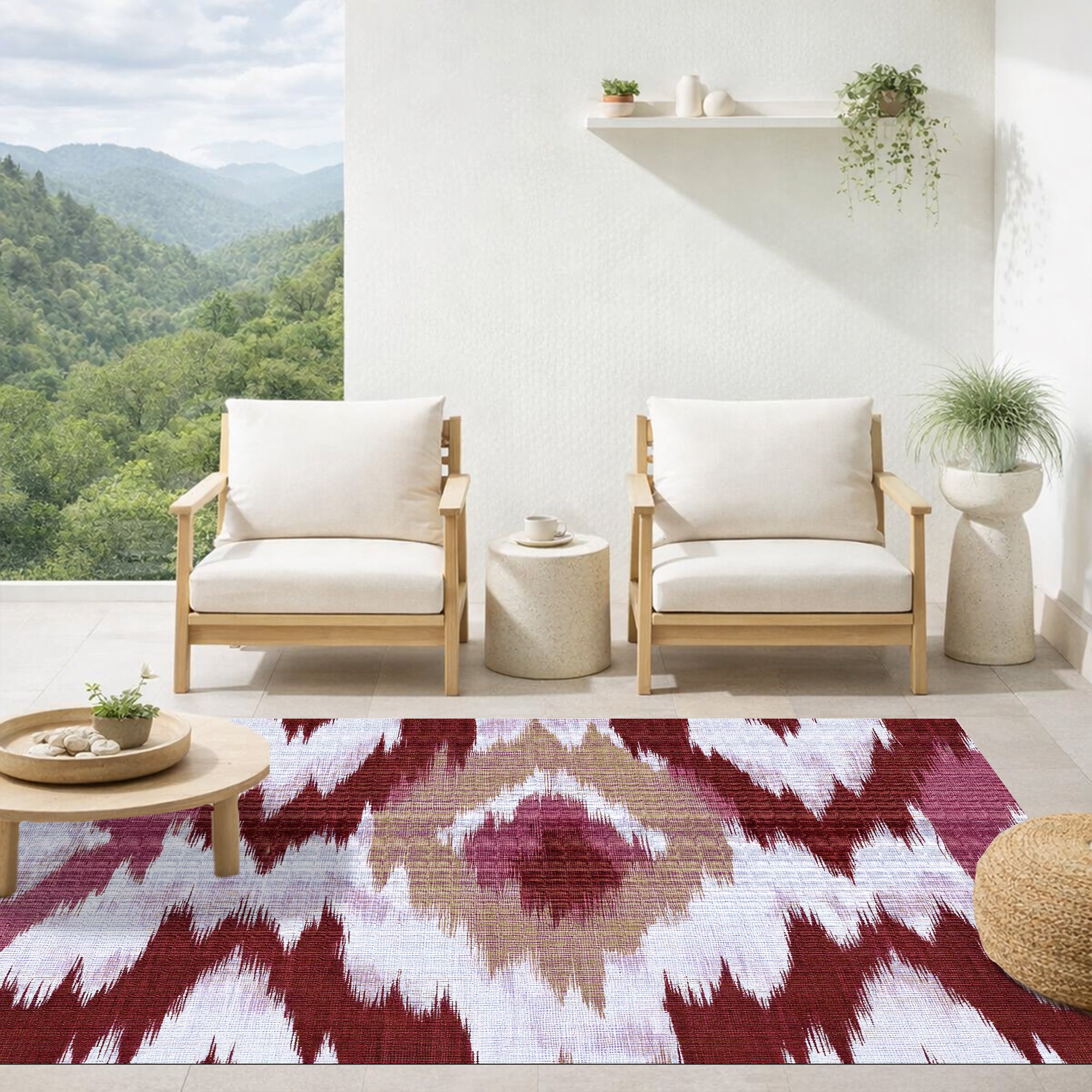 Dywan z PVC do wnętrz i na zewnątrz Ikat Bermellón 160x240 cm - Winyl drukowany, antypoślizgowy, zmywalny, odporny — na taras i do domu.