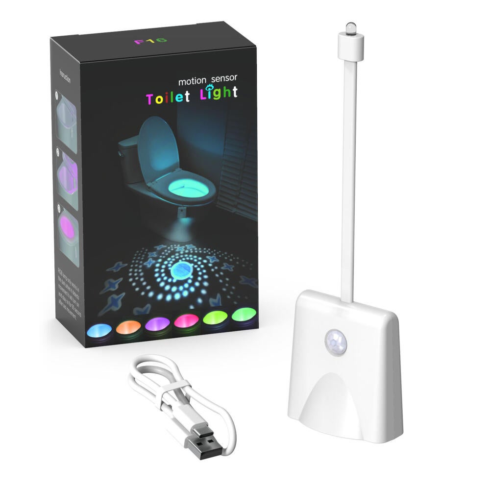 Lampka LED do toalety, lampka nocna do WC z czujnikiem ruchu i wodoodpornością, 7 kolorów, lampka do sedesu ładowana przez USB z lampą projekcyjną