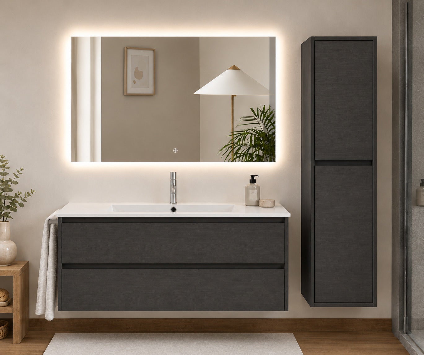 Szafka łazienkowa z umywalką ORIGENBATH IBIZA bez lustra 60x35 cm grafitowy z kolumną